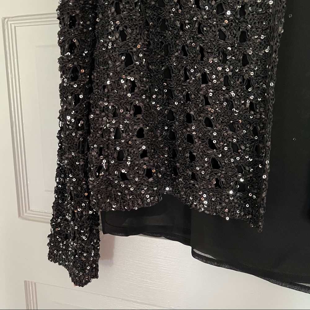 NWT Black Sequin Knit & Chiffon Lightweight Sweater Top - Holiday Style - Picture 9 of 11